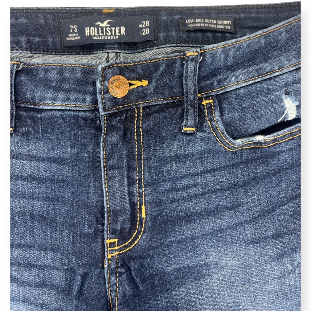 Hollister Womens 7S 28x28 Low Rise Super Skinny Jeans Dark Wash Distressed Y2K - Picture 2 of 11
